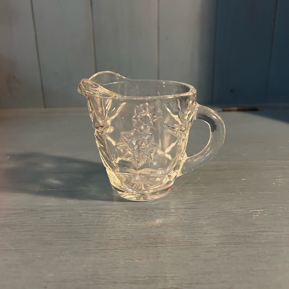 Vintage Anchor Hocking Glass Creamer w/Star of David Pattern, 4 Inches